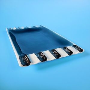 Vintage 60s Enesco Teal Ceramic Painted Makeup Tray Ashtray Barware Scallop MCM